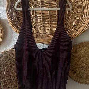Good American Deep Burgundy Ribbed Tank Top